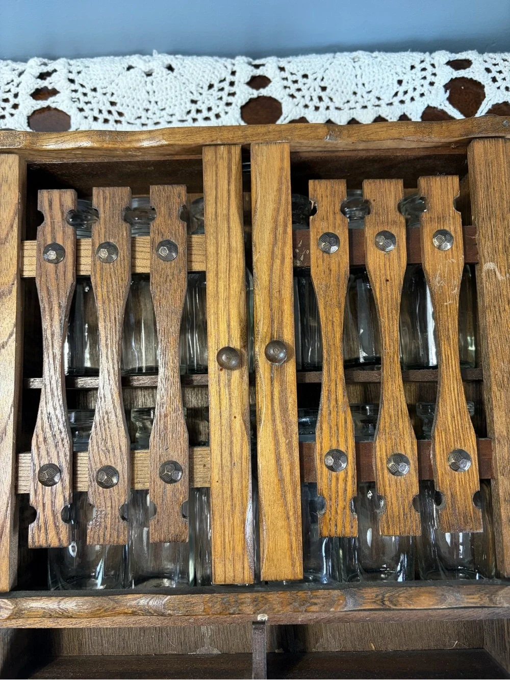 Vintage Wooden Kitchen Spice Rack Cabinet with Glass Jars/Lids
